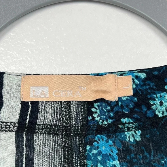 LA Cera Women’s L 3/4 Sleeve Patchwork Multi Color Button Up Tunic Top - Picture 3 of 10